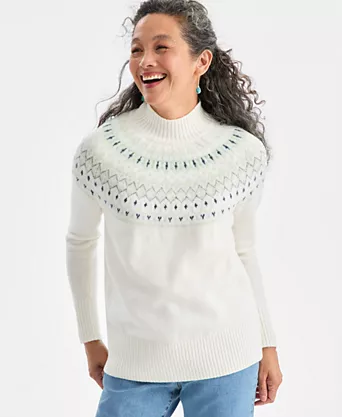 Style & Co Women’s Mock-Neck Fair Isle Sweater, Macy’s Exclusive